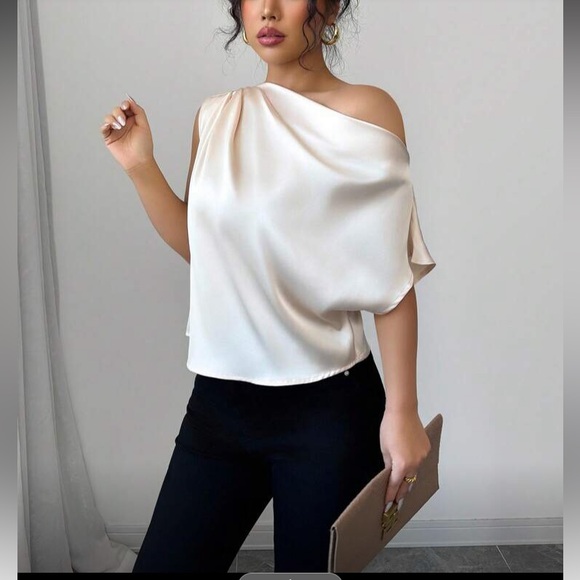 Boho cream off shoulder  satin blouse - Picture 2 of 6